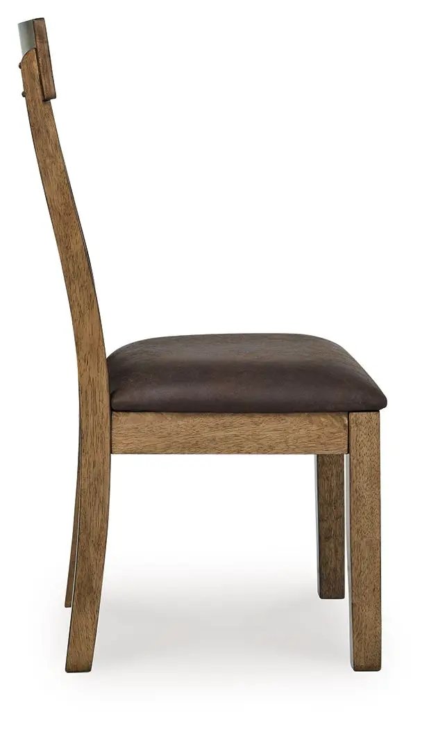 Urbinforte dining upholstered side chair, light brown leatherette seat, solid wood curved back on Tampa Home & Garden Store