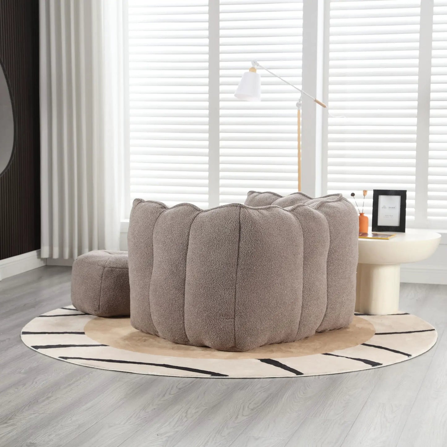 Soft bean bag chair with high resilient foam and ottoman, taupe by Unique Piece Furniture on Tampa Home & Garden Store