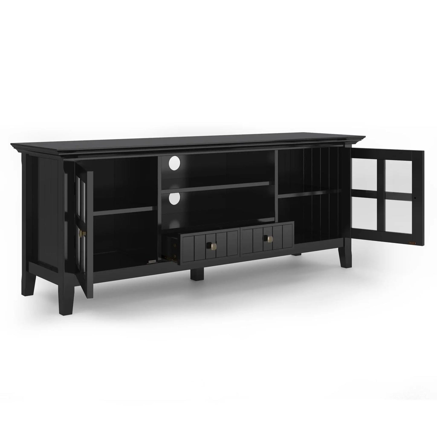 Acadian Media Stand with Glass Doors and Drawers