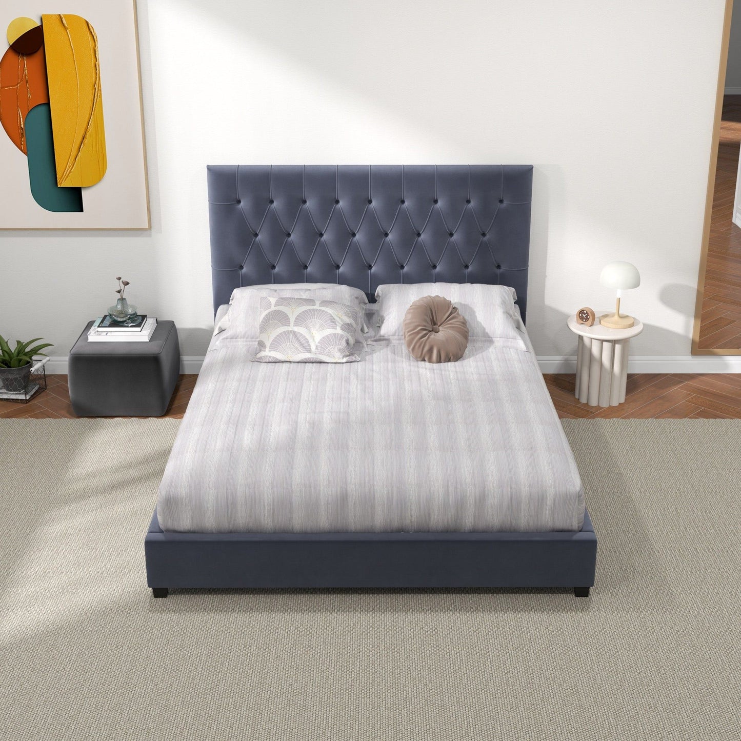 Mid Century Modern and Upholstered Platform Bed