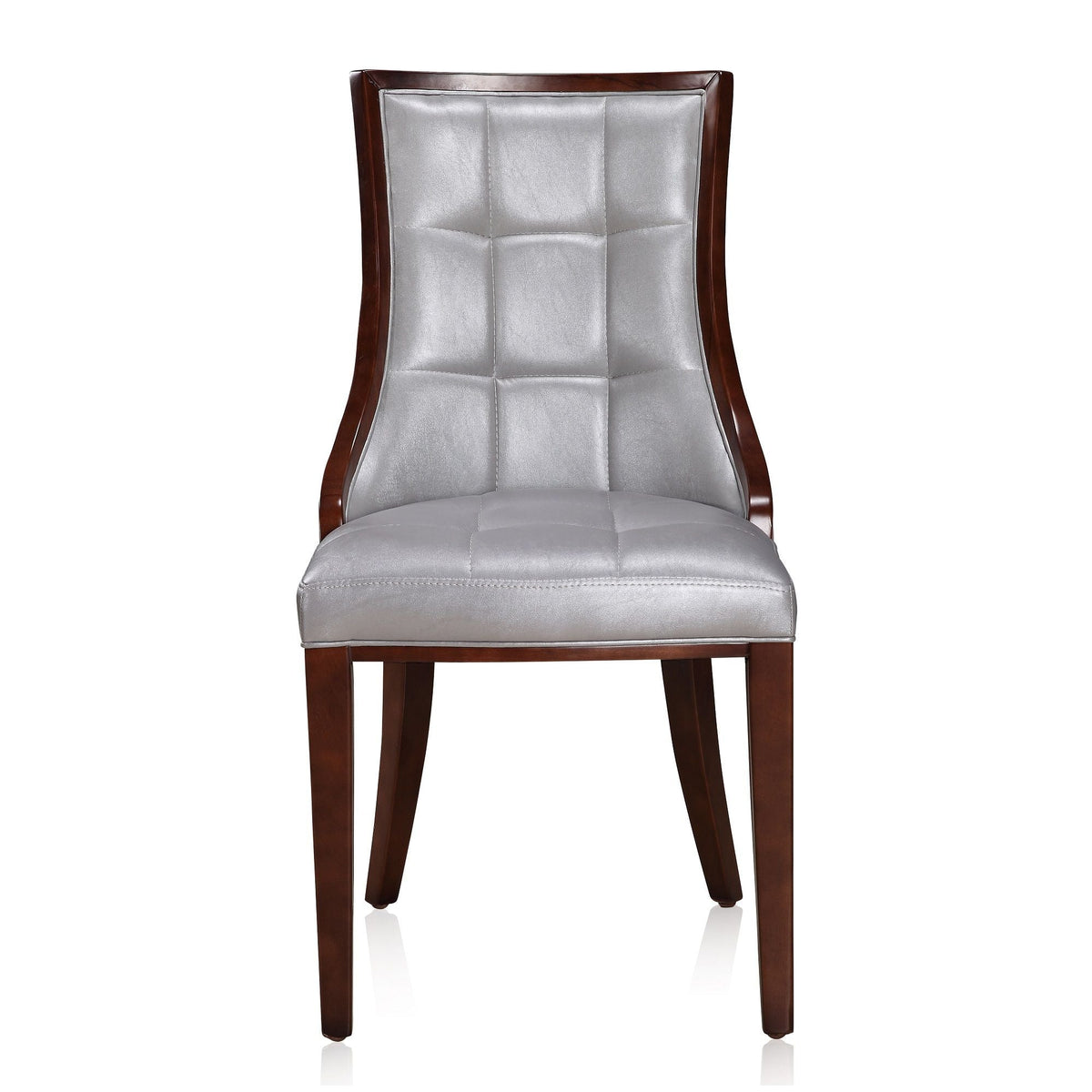 Fifth Avenue dining chair set of 2 with silver tufted upholstery and dark wood frame on Tampa Home & Garden Store