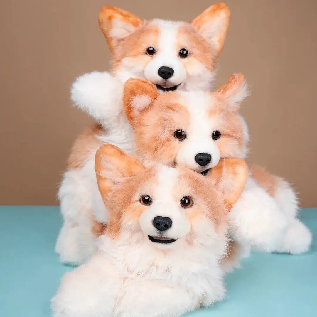 Corgi plush stuffed animals set of three in tan and white, stacked together on Tampa Home & Garden Store
