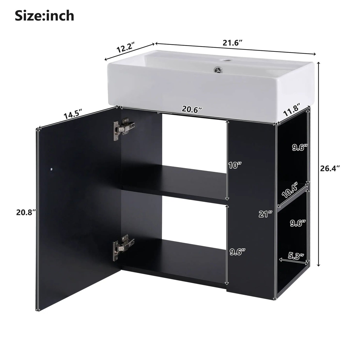 Compact Modern Floating Vanity with Ceramic Basin