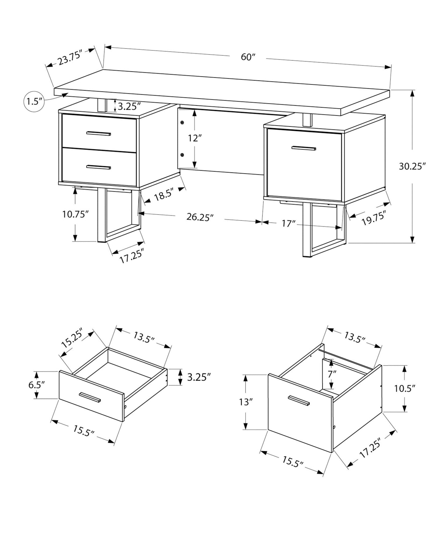Writing desk for home office with storage drawers and two pedestals, HouseOfZazla, 60in long on Tampa Home & Garden Store