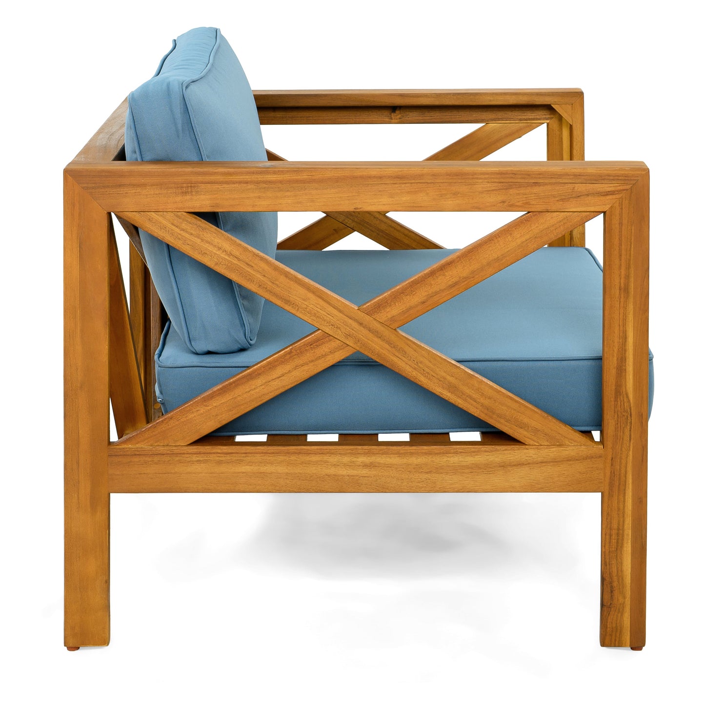 Four Outdoor Acacia Wood Club and Patio Chairs