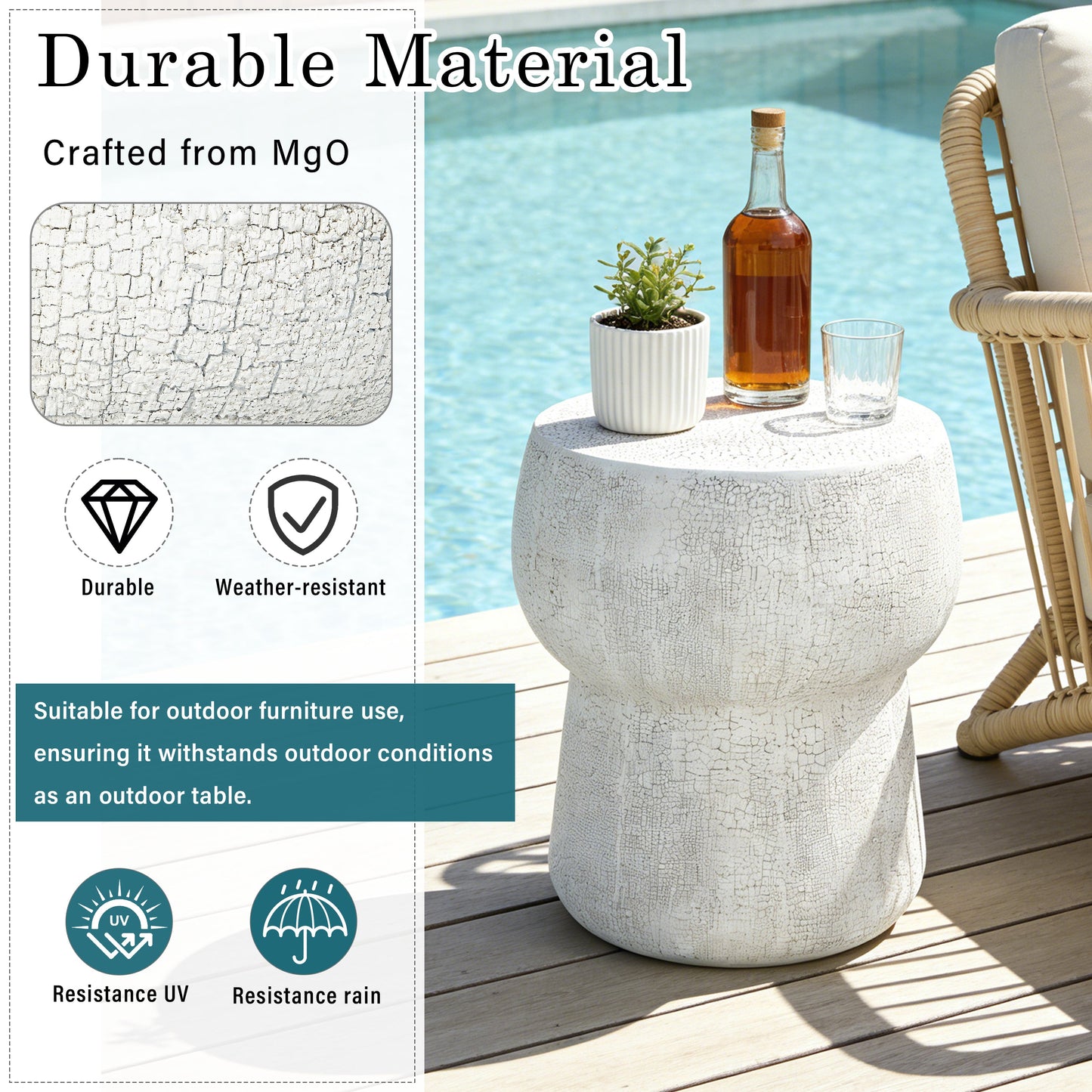 Modern Patio Accent Table with Cracked Finish