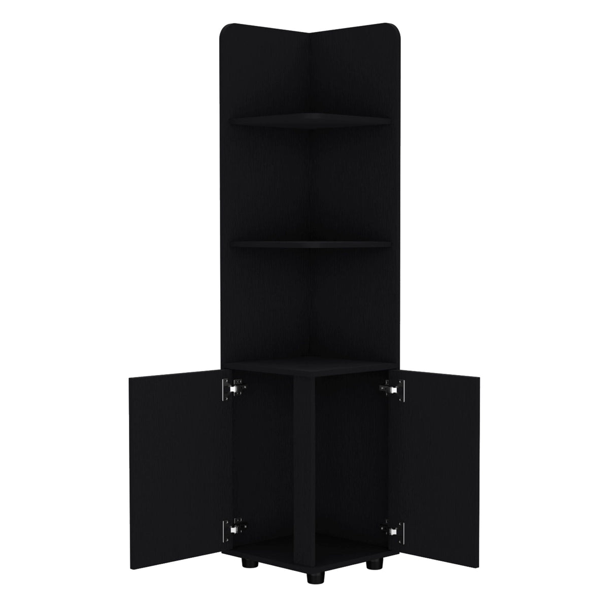 Black Tall Corner Cabinet With 3 Shelf and 2 Door