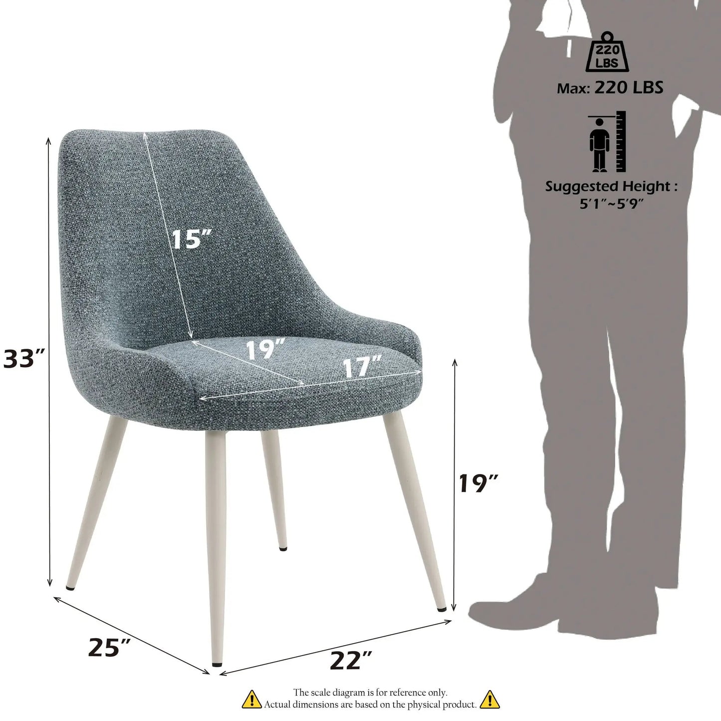 Table Side Chair with Blue Boucle Upholstery