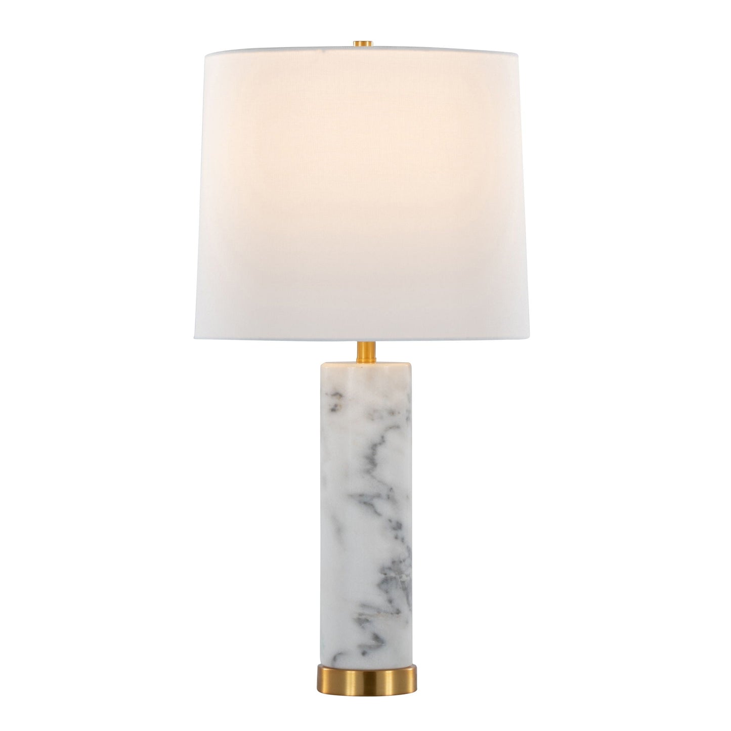 Marabella Contemporary Marble Table Lamp with brass base and white fabric shade on Tampa Home & Garden Store