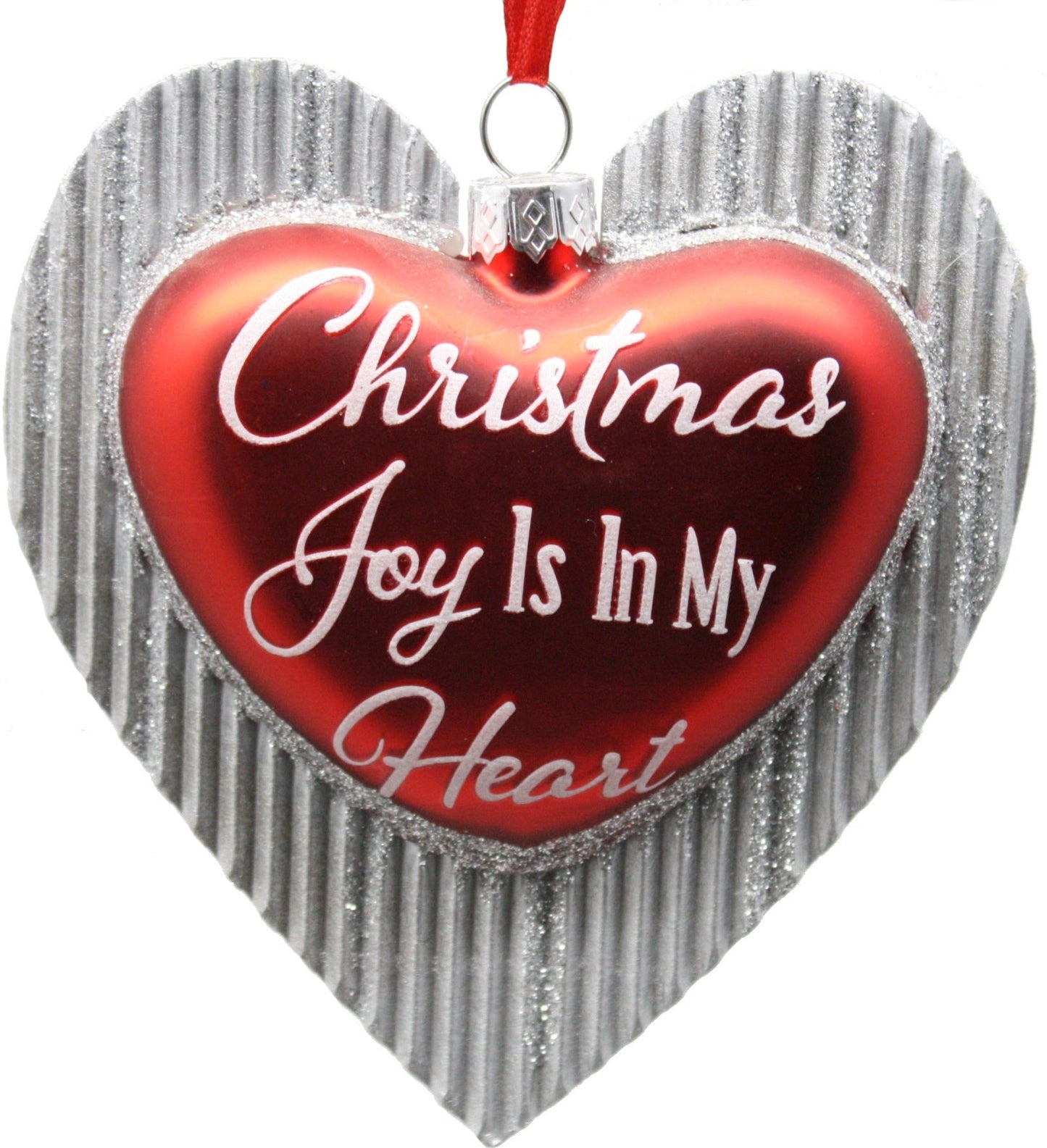 Adorno de corazón de cristal con purpurina y frases - Joy