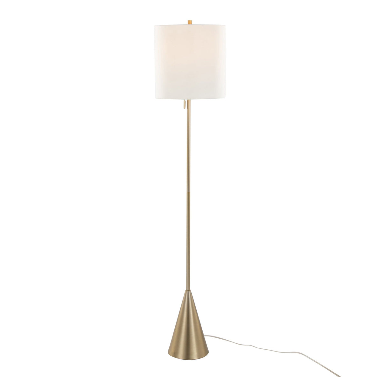 Cone Contemporary Floor Lamp with white drum shade and brass base on Tampa Home & Garden Store