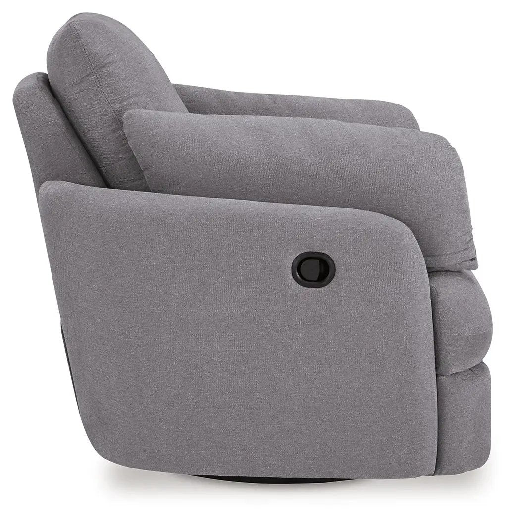 Modmax Swivel Glider Recliner gray fabric upholstered chair with padded arms on Tampa Home & Garden Store