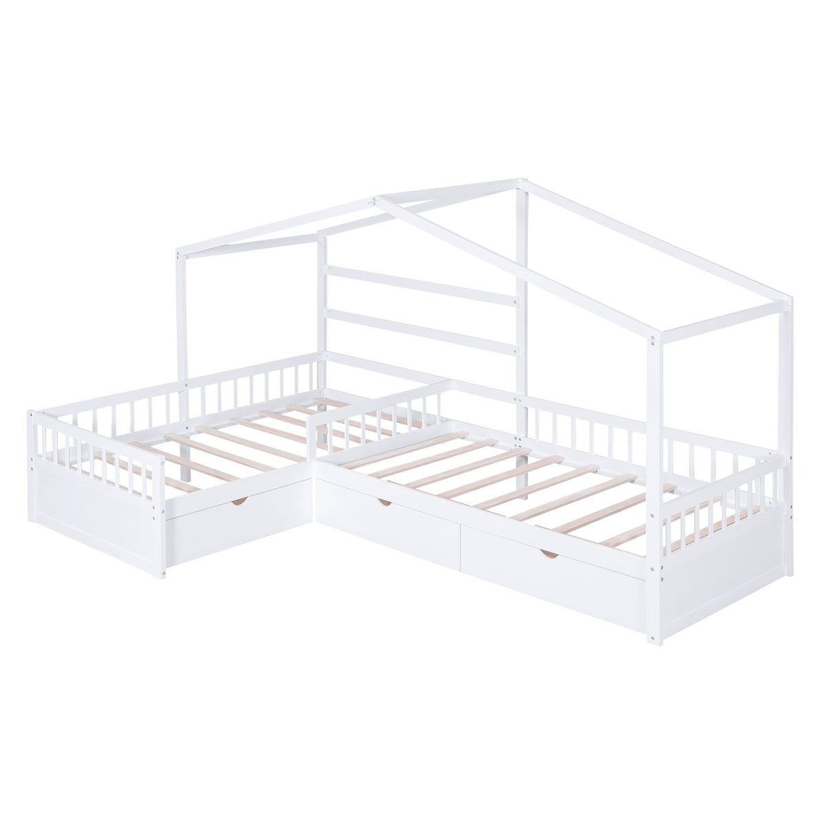 White metal L-shaped platform bed with 3 built-in storage drawers by HouseOfZazla storage beds on Tampa Home & Garden Store