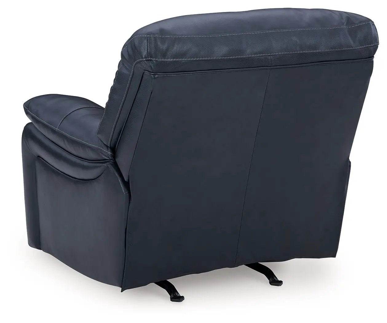 Leesworth Rocker Recliner navy leather by Unique Piece Furniture with padded arms on Tampa Home & Garden Store