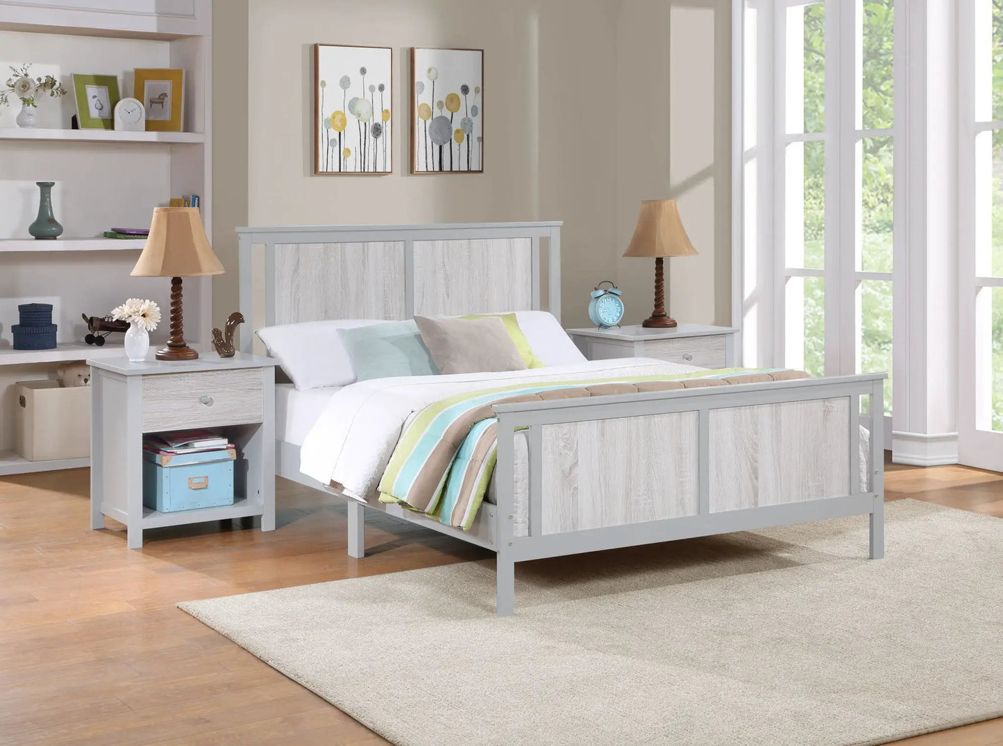 Connelly nightstands pair in graywashed wood with single drawers and shelves on Tampa Home & Garden Store