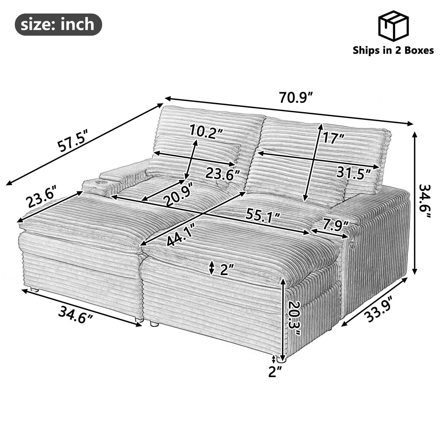 Convertible Loveseat With Usb and Storage Sofa