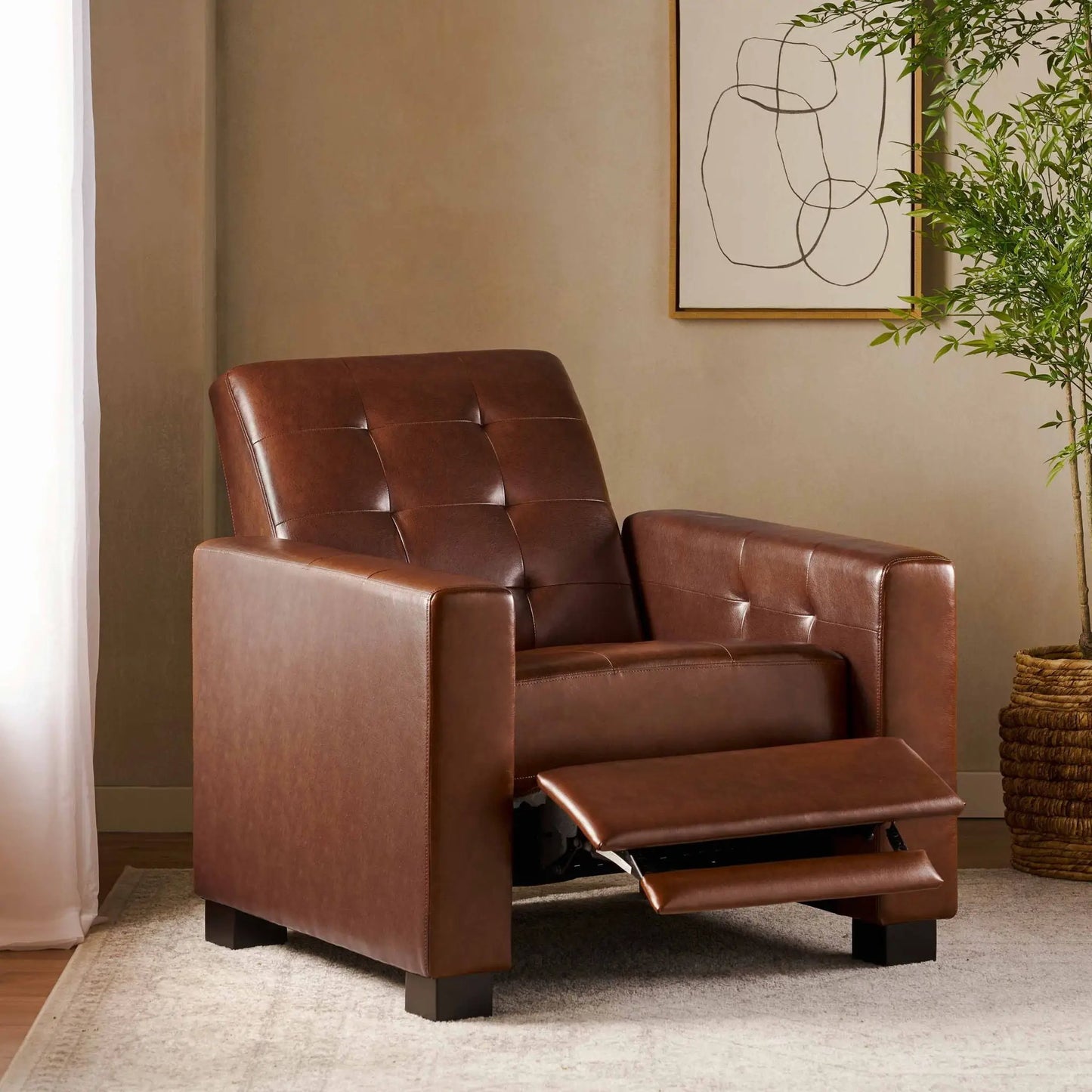 Langseth contemporary tufted pushback recliner in warm brown leather by Unique Piece Furniture on Tampa Home & Garden Store