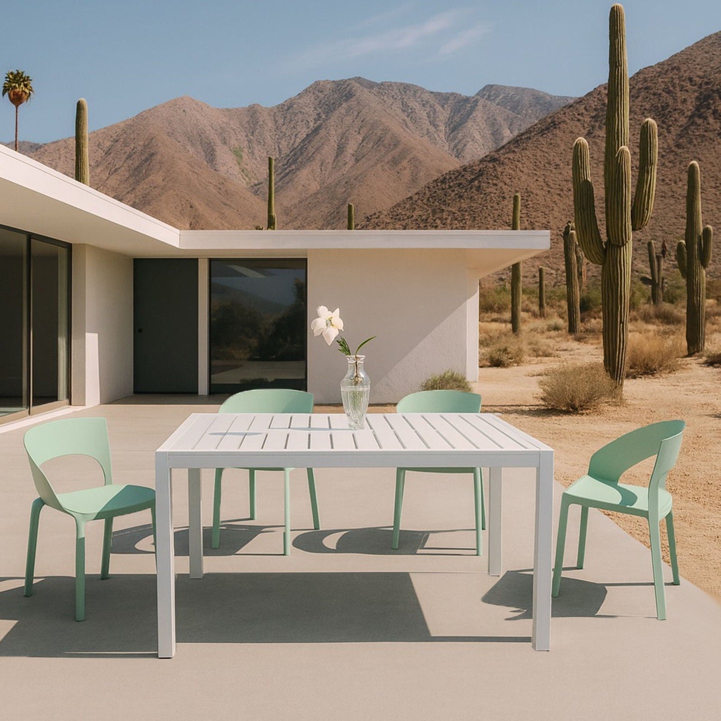 4 Piece Set Of Modern Designed Single Chairs With Long Table white table mint chairs HouseOfZazla on Tampa Home & Garden Store