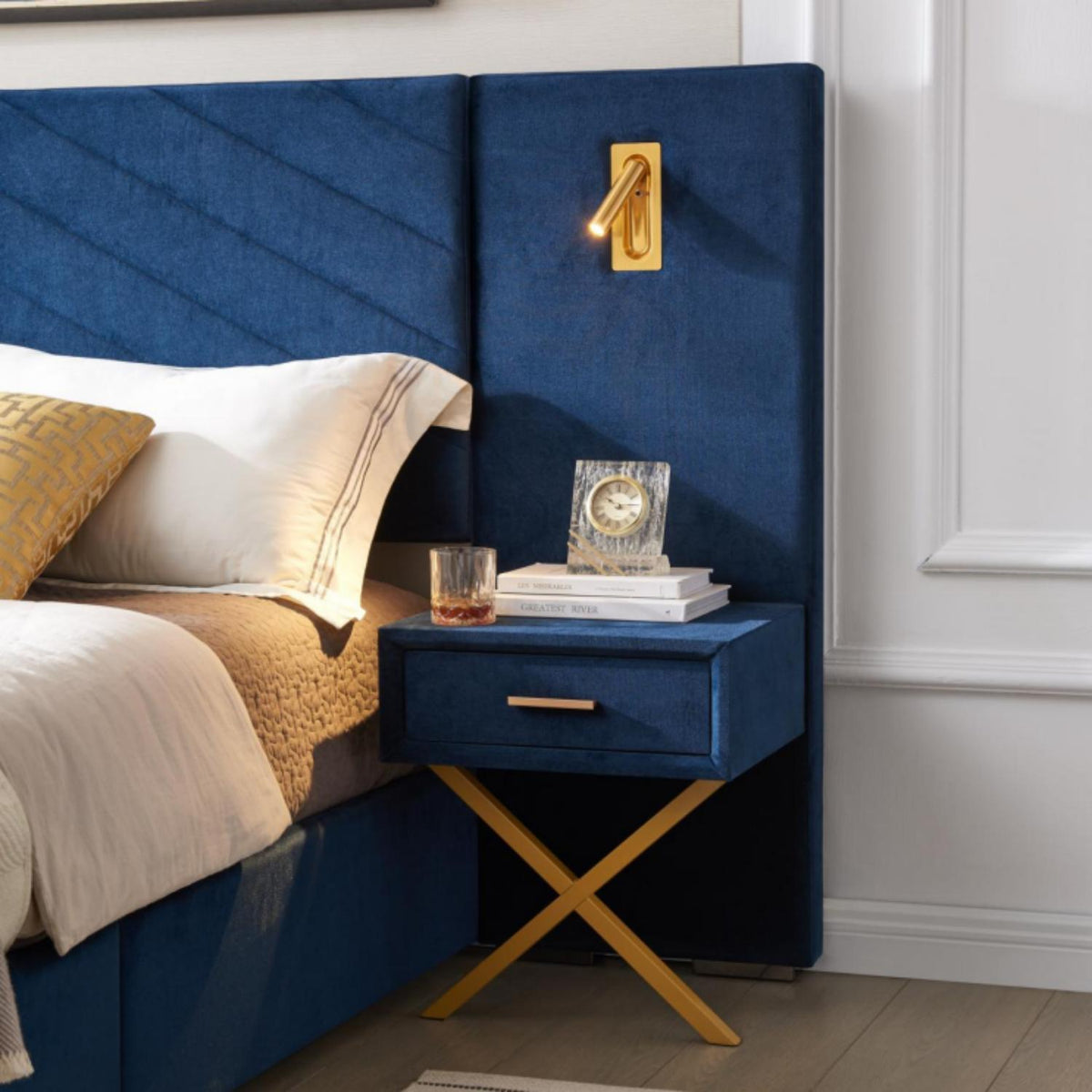 A Tufted Wingback Upholstered Bed With Sponge Pad