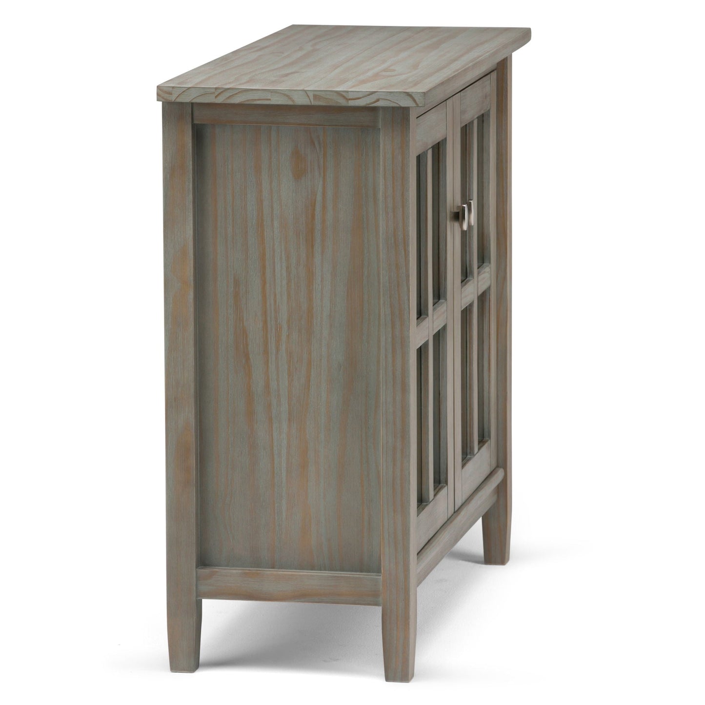Warm Shaker handcrafted low storage cabinet by HouseOfZazla; graywashed paneled sides on Tampa Home & Garden Store