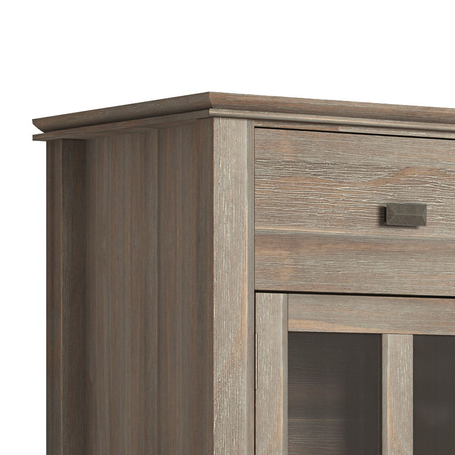 HouseOfZazla solid wood sideboard buffet with glass-front doors in a greywashed finish on Tampa Home & Garden Store