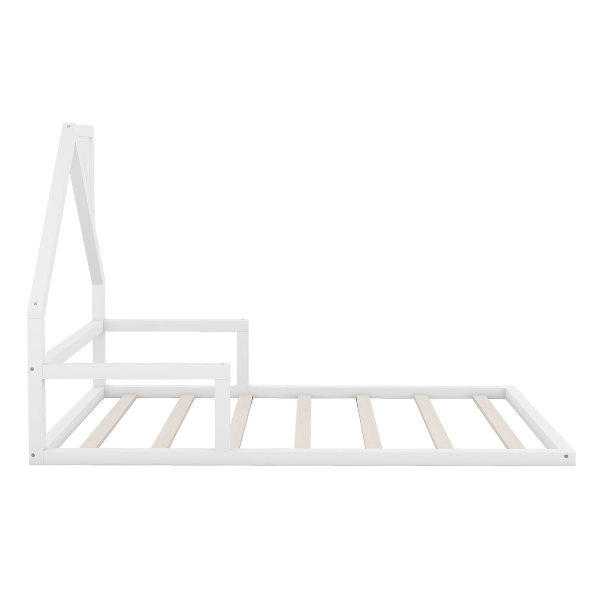 Elegant floor bed with house-shaped headboard, HouseOfZazla platform bed frame with slatted base on Tampa Home & Garden Store