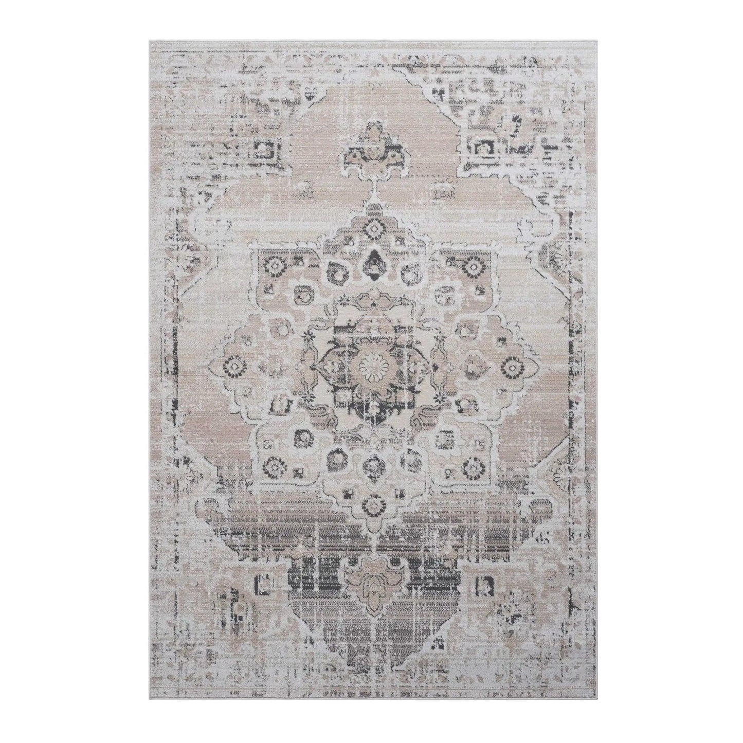 Payas Medallion Rug, neutral beige-gray distressed area rug by Unique Piece Furniture on Tampa Home & Garden Store