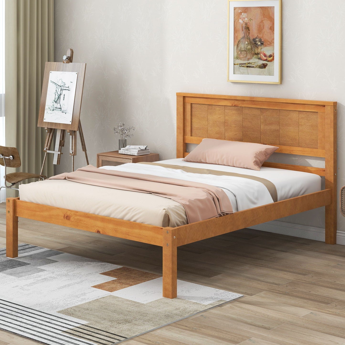 Strong Espresso Wood Platform Bed and Headboard