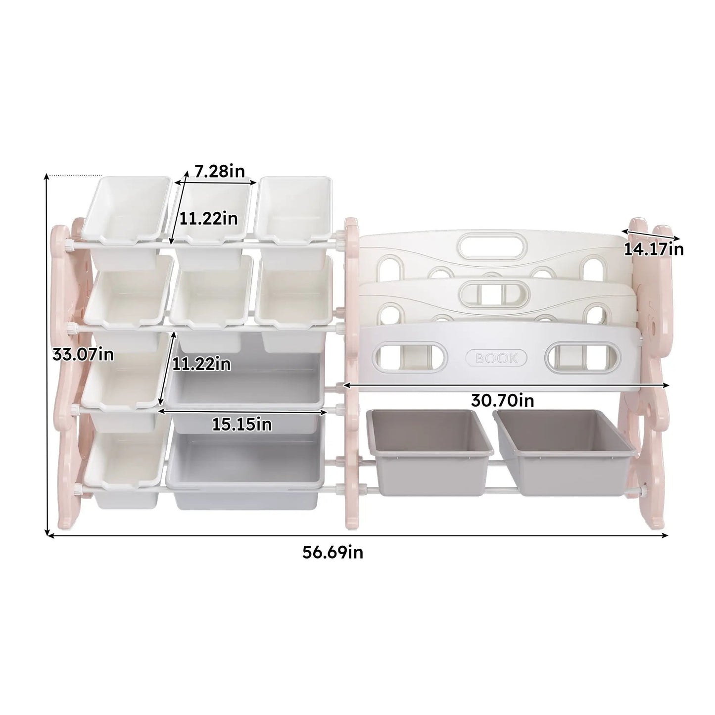Kids Toy Storage Organizer with 2 Tier Bookshelf