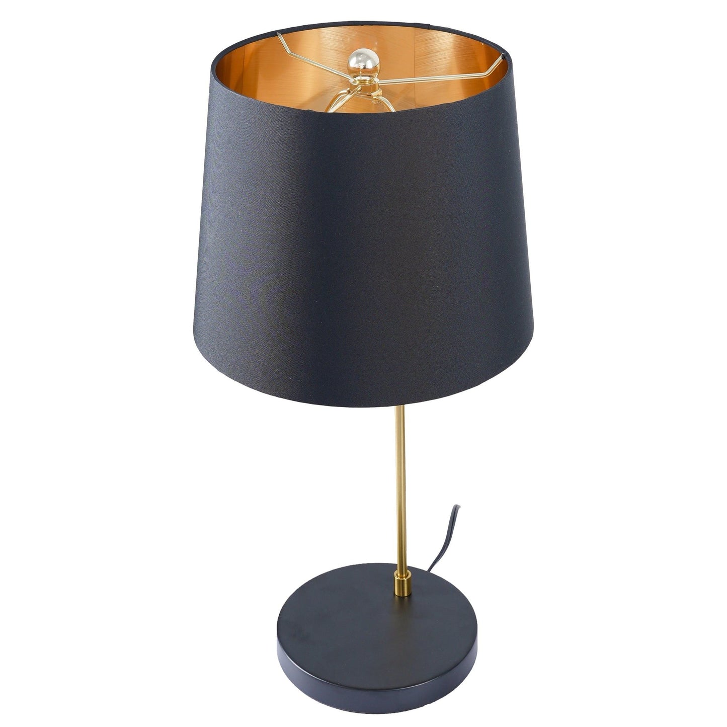 Desk lamp by HouseOfZazla with black fabric shade, gold interior, brass stem and black base on Tampa Home & Garden Store