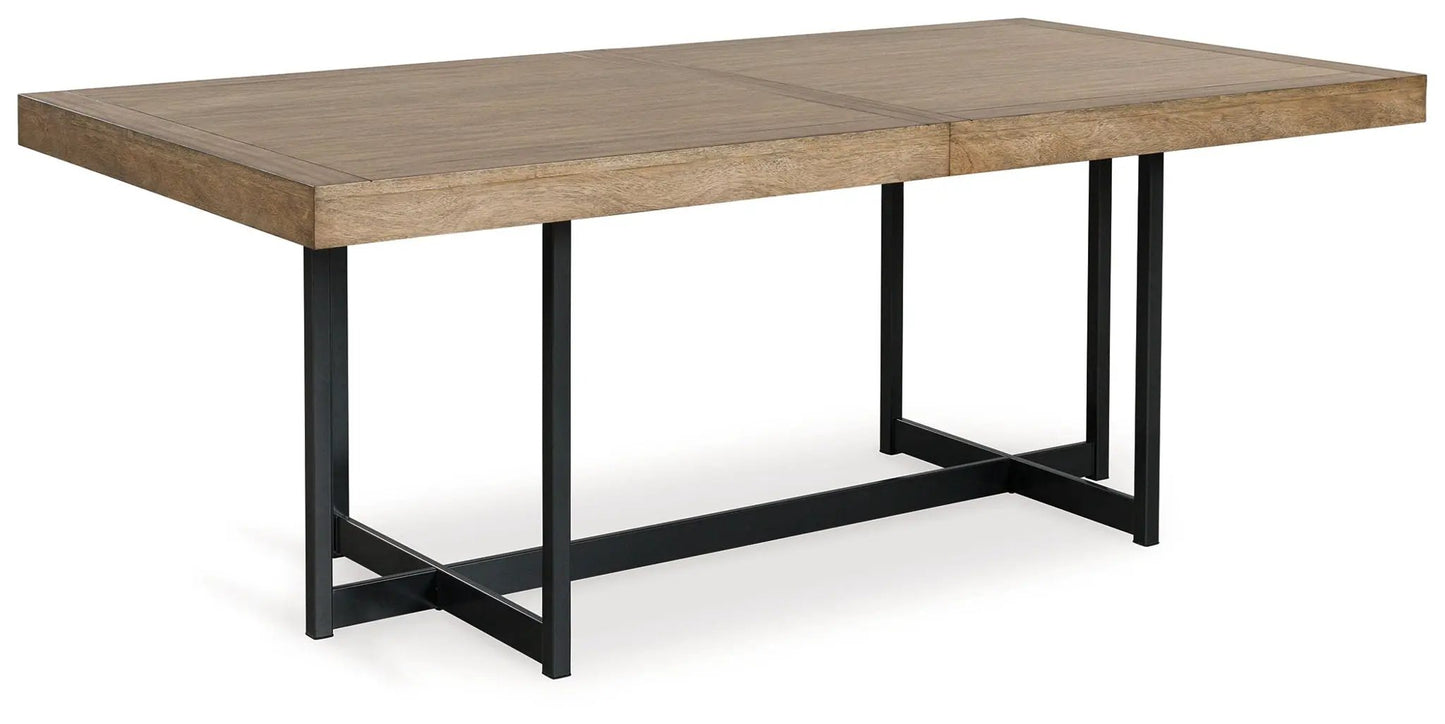 Tomtyn dining table oak finish top with black metal legs Unique Piece Furniture 5 Piece Set on Tampa Home & Garden Store