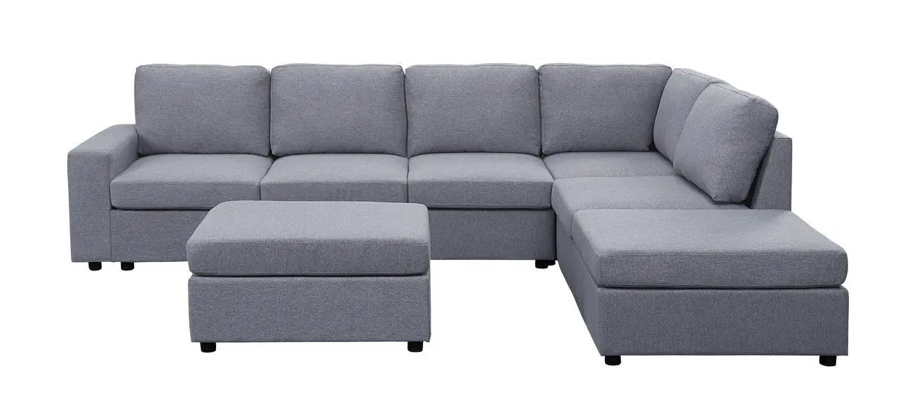 Marley 7 Seat Modular Sectional Sofa with Ottoman, gray fabric, 3-piece set on Tampa Home & Garden Store