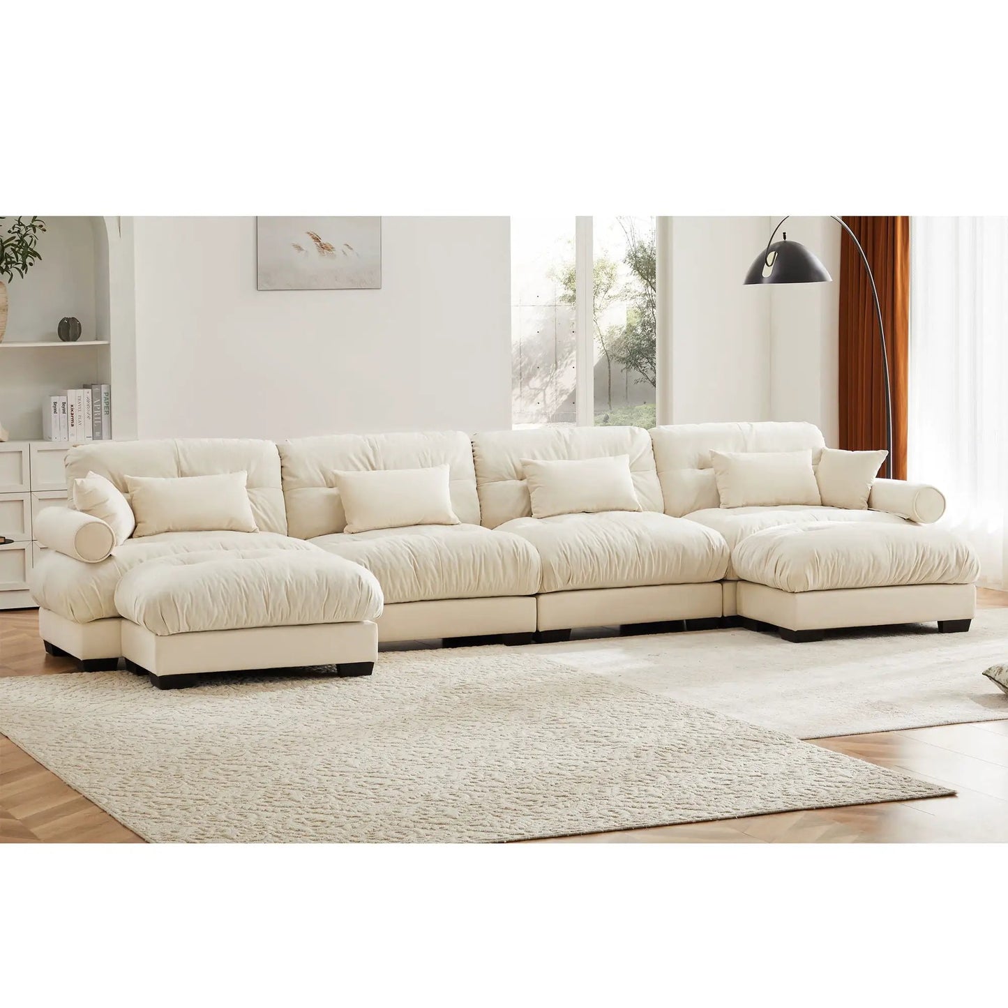 Super Comfort Oversized Modular Sectional Sofa With Movable Ottoman cream fabric on Tampa Home & Garden Store
