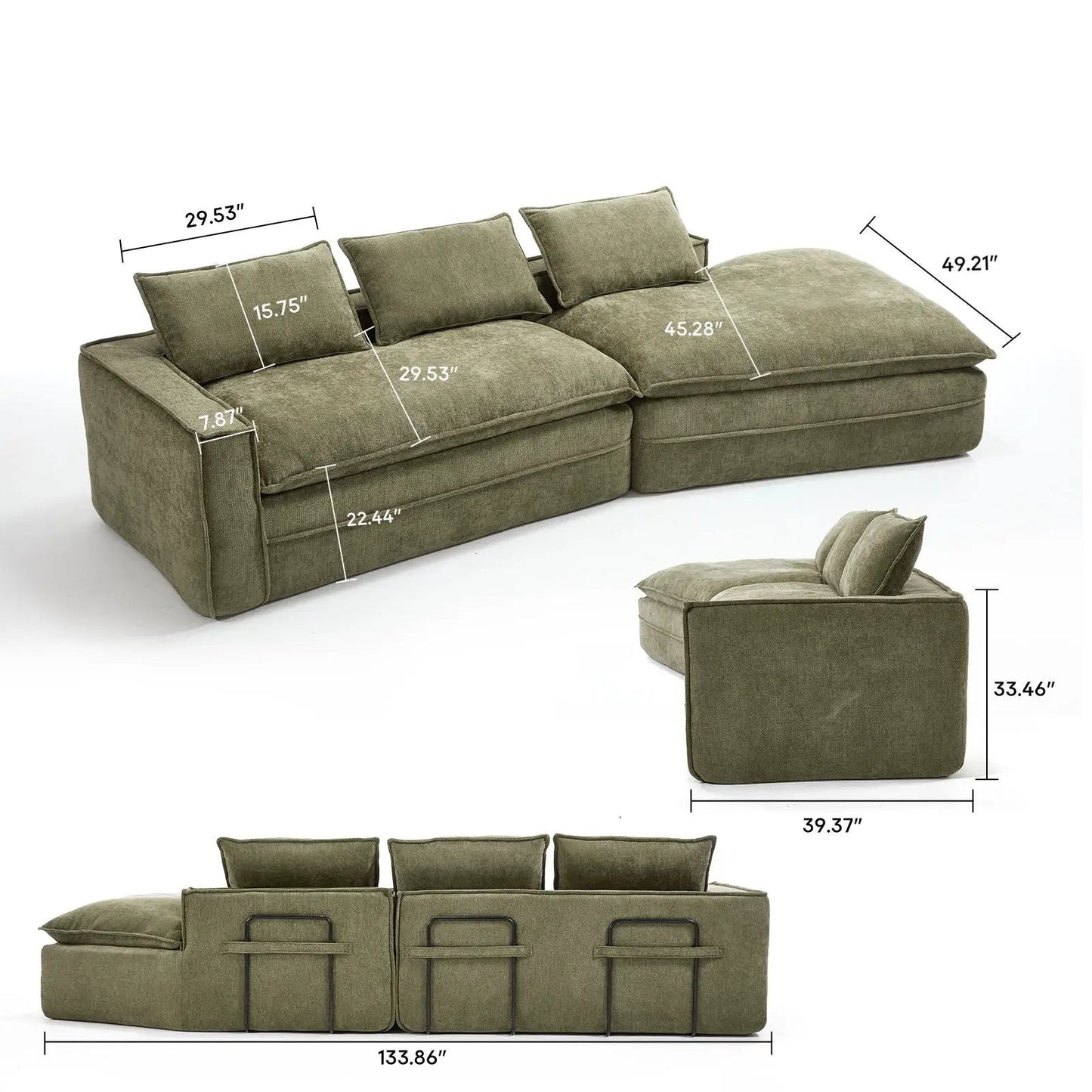 Modern modular sectional sofa with deep seats and right-facing chaise in olive fabric on Tampa Home & Garden Store