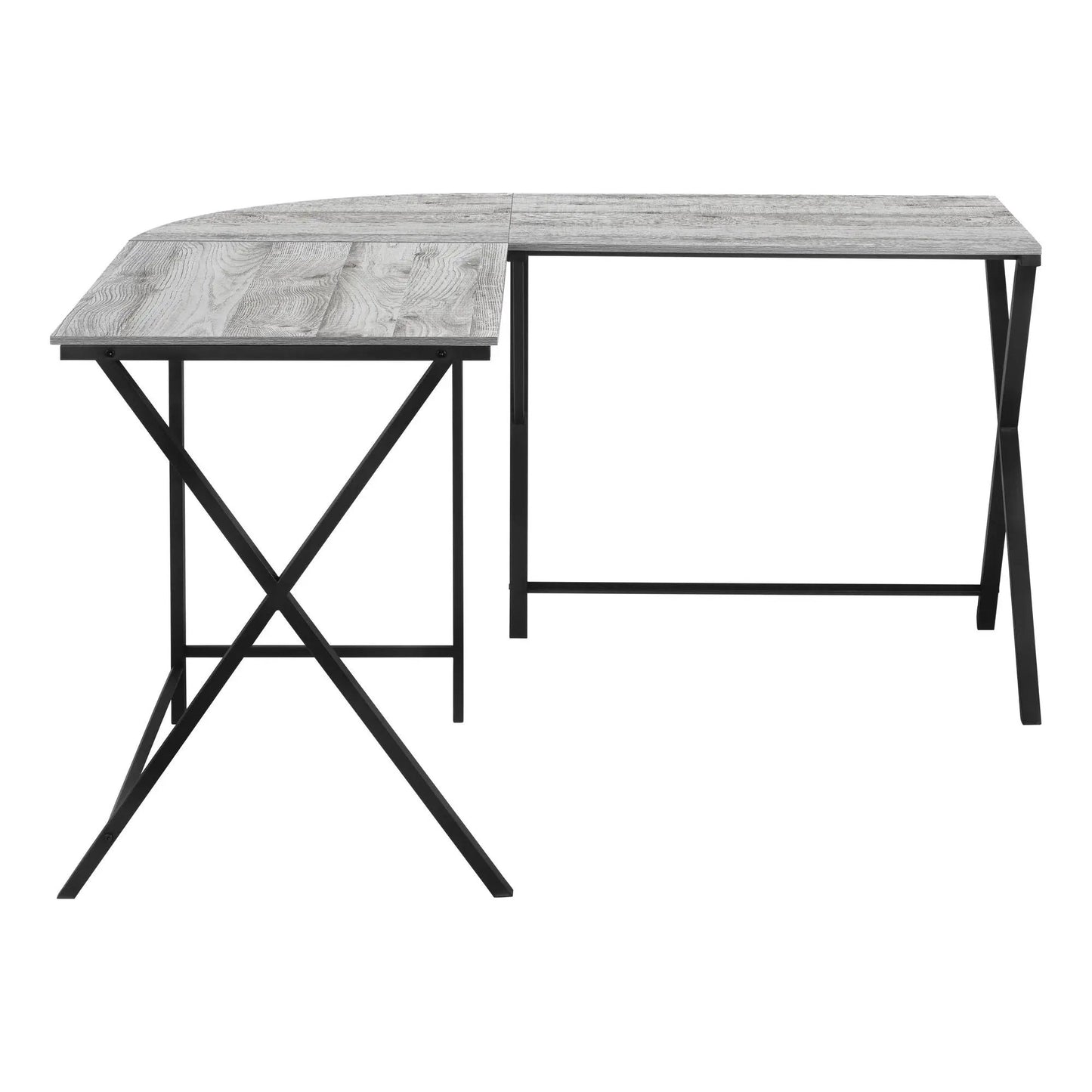 Corner L-shaped desk for home office by Unique Piece Furniture with gray wood top and black metal frame on Tampa Home & Garden Store