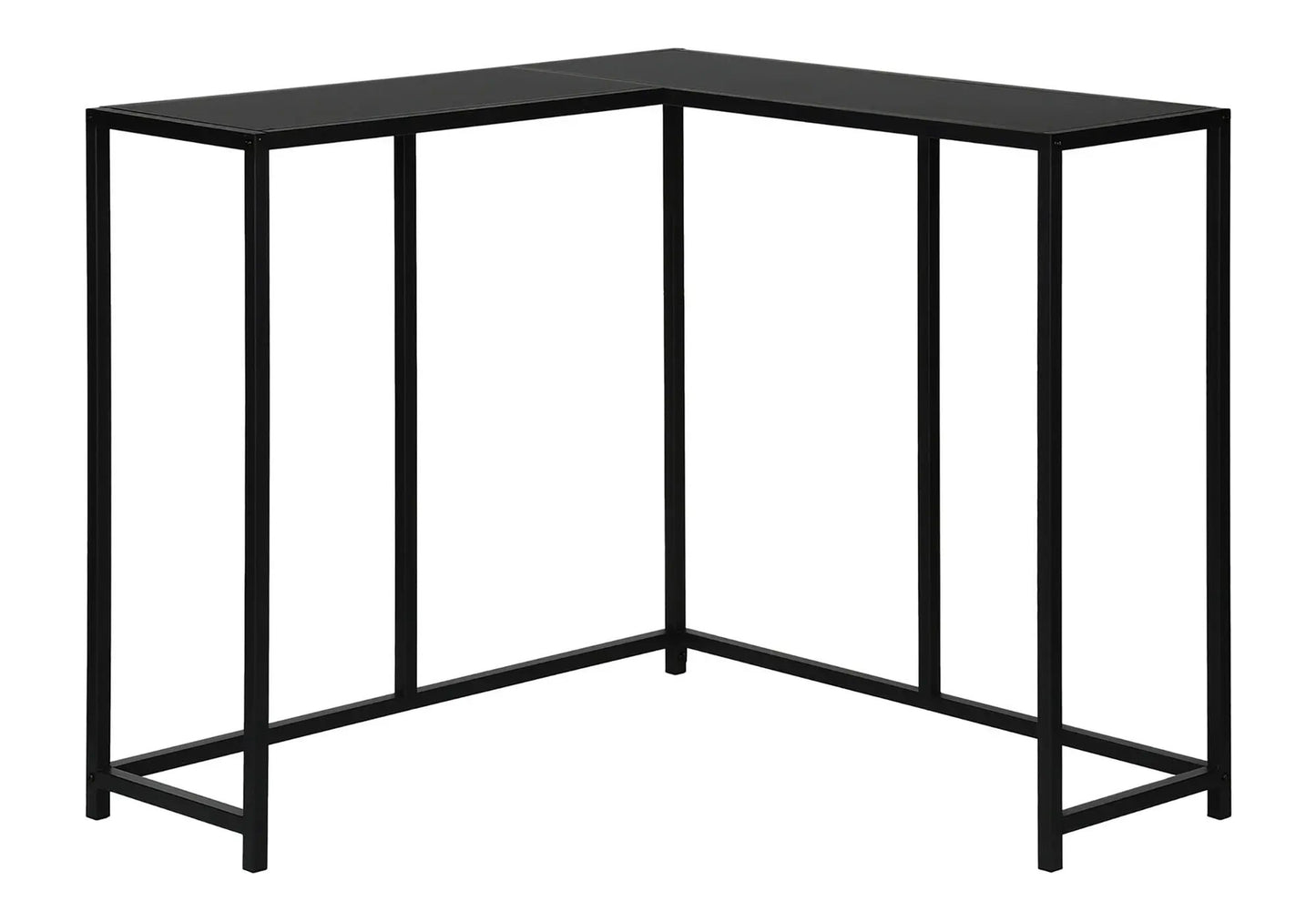 Corner accent console table black metal frame, L-shaped entryway table with sleek modern lines on Tampa Home & Garden Store