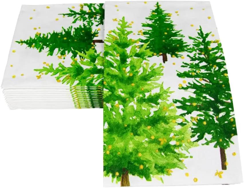 White Christmas guest towels & buffet napkins with green tree pattern The Country Christmas Loft on Tampa Home & Garden Store