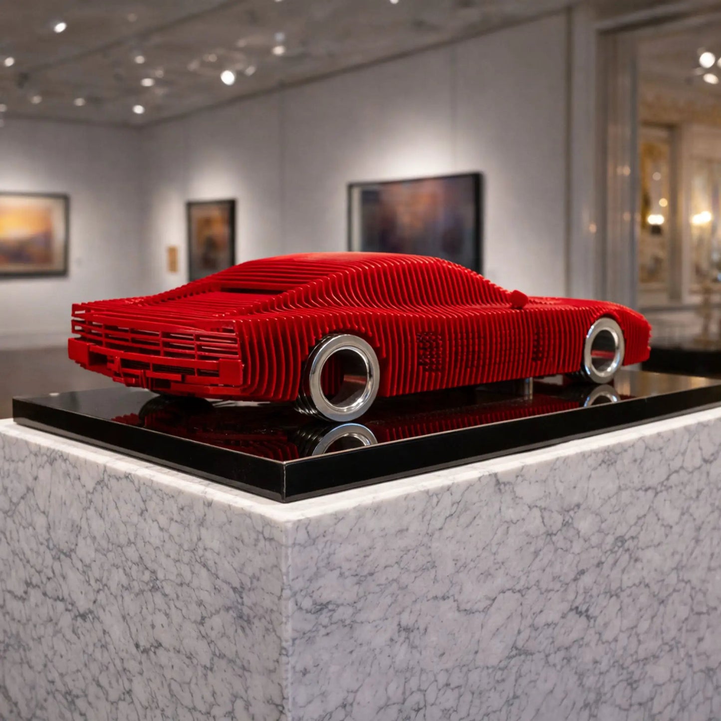 Terra Rossa Metal Car Sculpture MT1495 by Modello Turbo; red layered metal car on Tampa Home & Garden Store