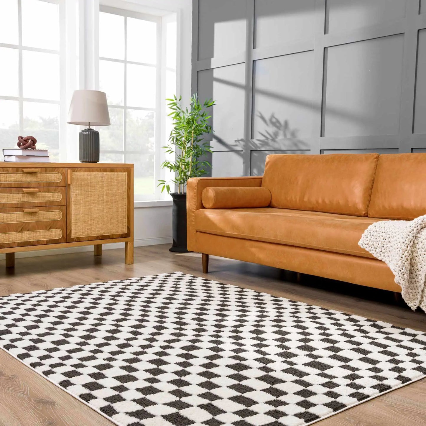 Lajos Black and White Checkered Plush Rug by Boutique Rugs with black and white plush pattern on Tampa Home & Garden Store