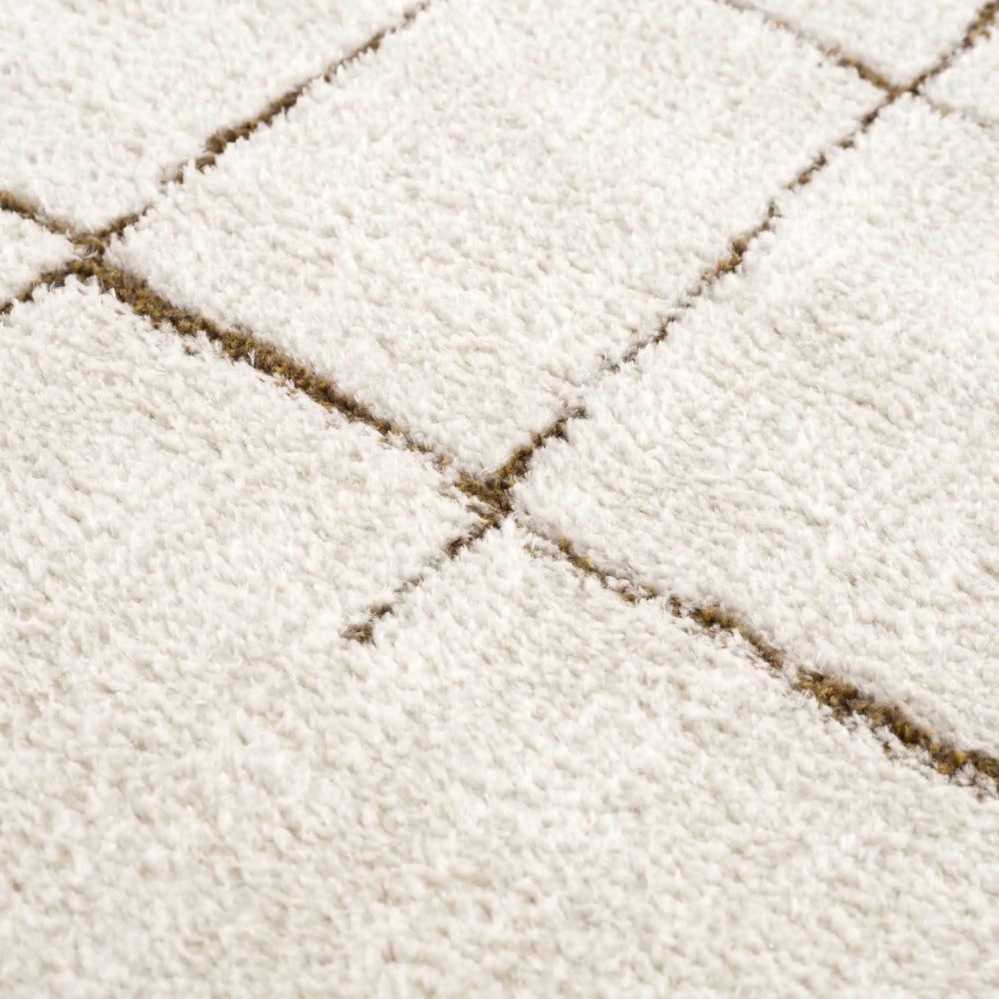 Koume Ivory and Brown Plush Area Rug, ivory shag with brown diamond grid by Boutique Rugs on Tampa Home & Garden Store