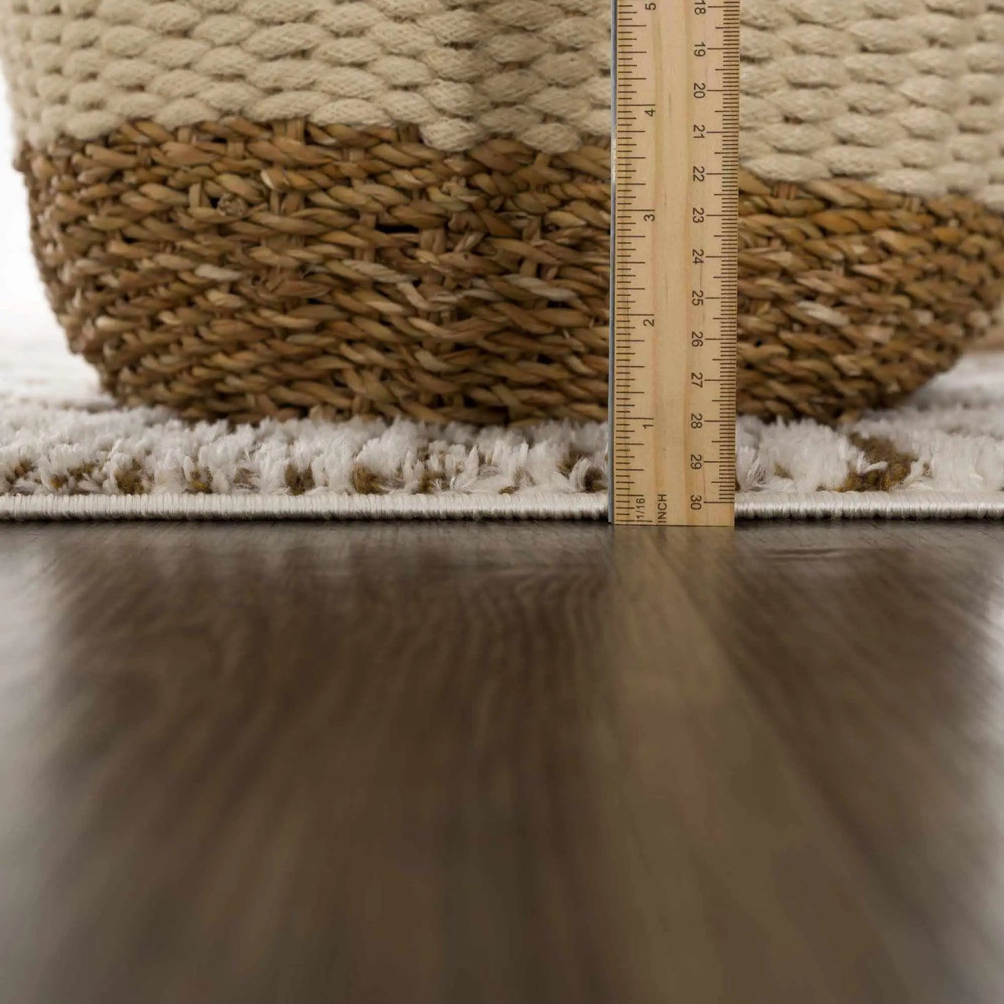Leryn Brown Checkered Plush Rug beige plush surface with natural woven base Boutique Rugs on Tampa Home & Garden Store