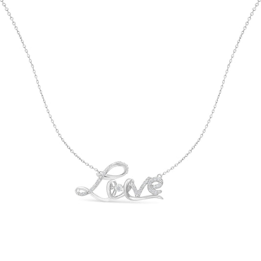Sterling silver 1/4 ctw diamond cursive Love pendant necklace on 18-inch chain on Tampa Home & Garden Store