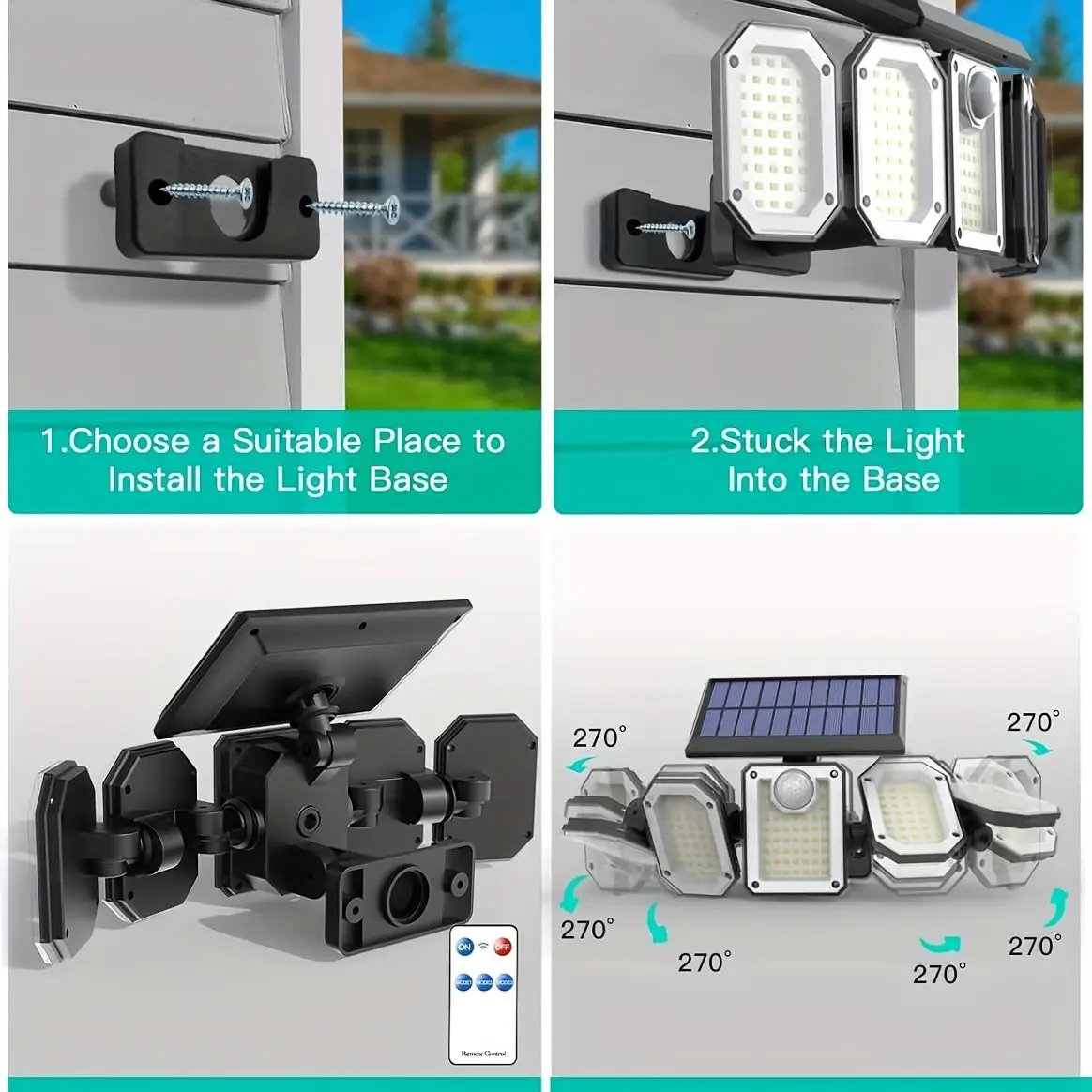 Solar Motion Sensor Flood Light 5-Head Moktan Sabai with remote for outdoor use on Tampa Home & Garden Store