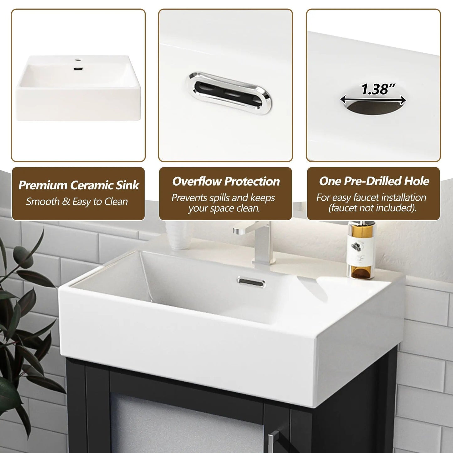 Bathroom Vanity with Ceramic Sink and Storage