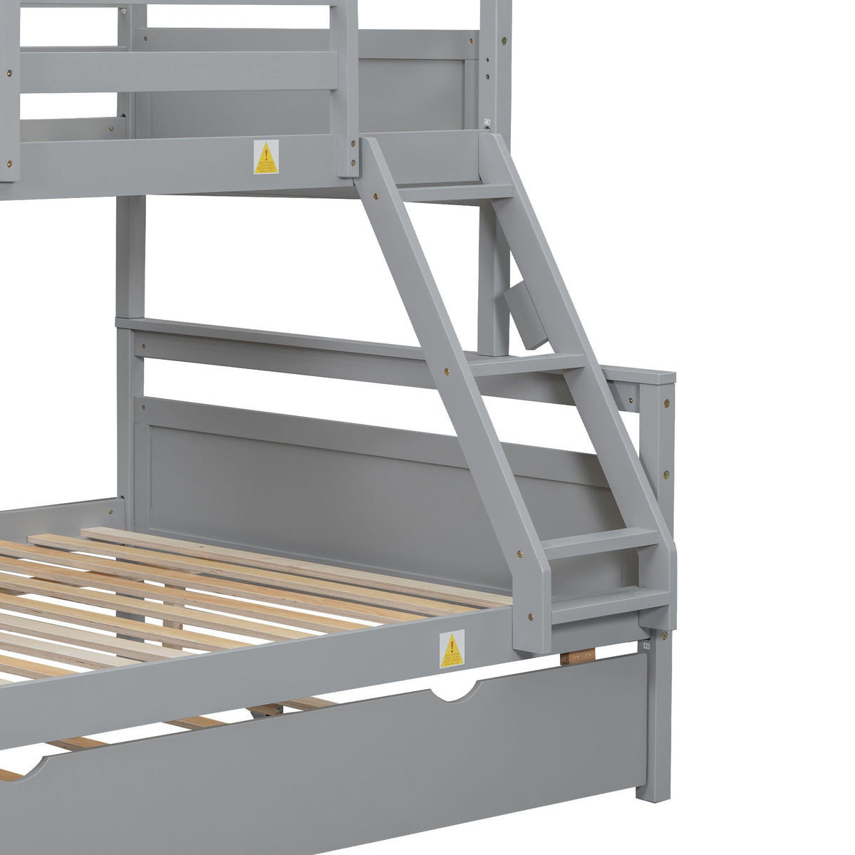 Bunk bed with ladder and safety guardrail, gray HouseOfZazla finish, wood slats on Tampa Home & Garden Store