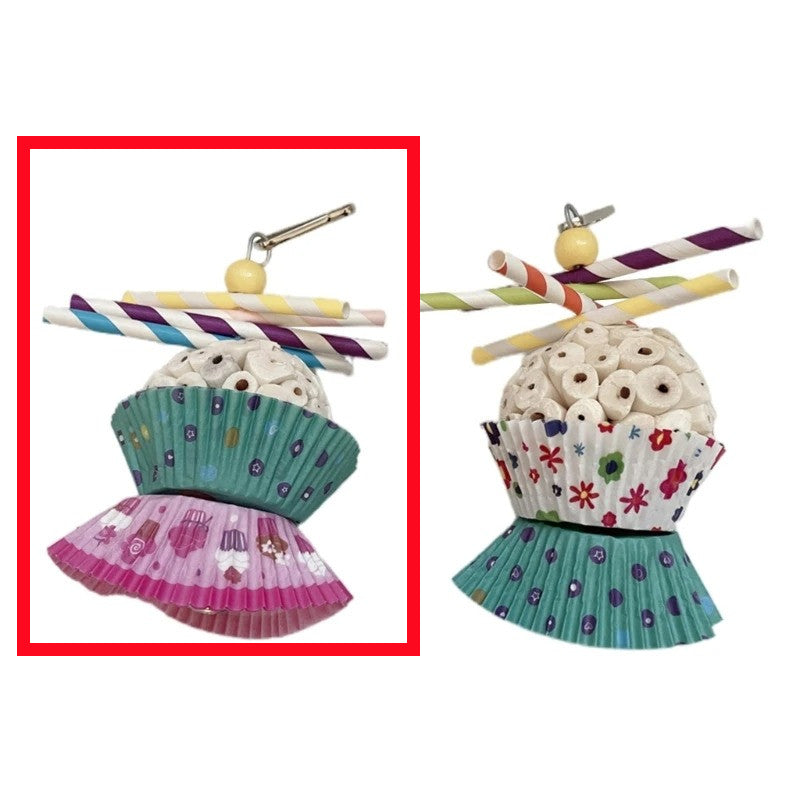 Parrot toy with edible soft shredded ball, colorful cupcake wrappers and straws, set of 2 on Tampa Home & Garden Store