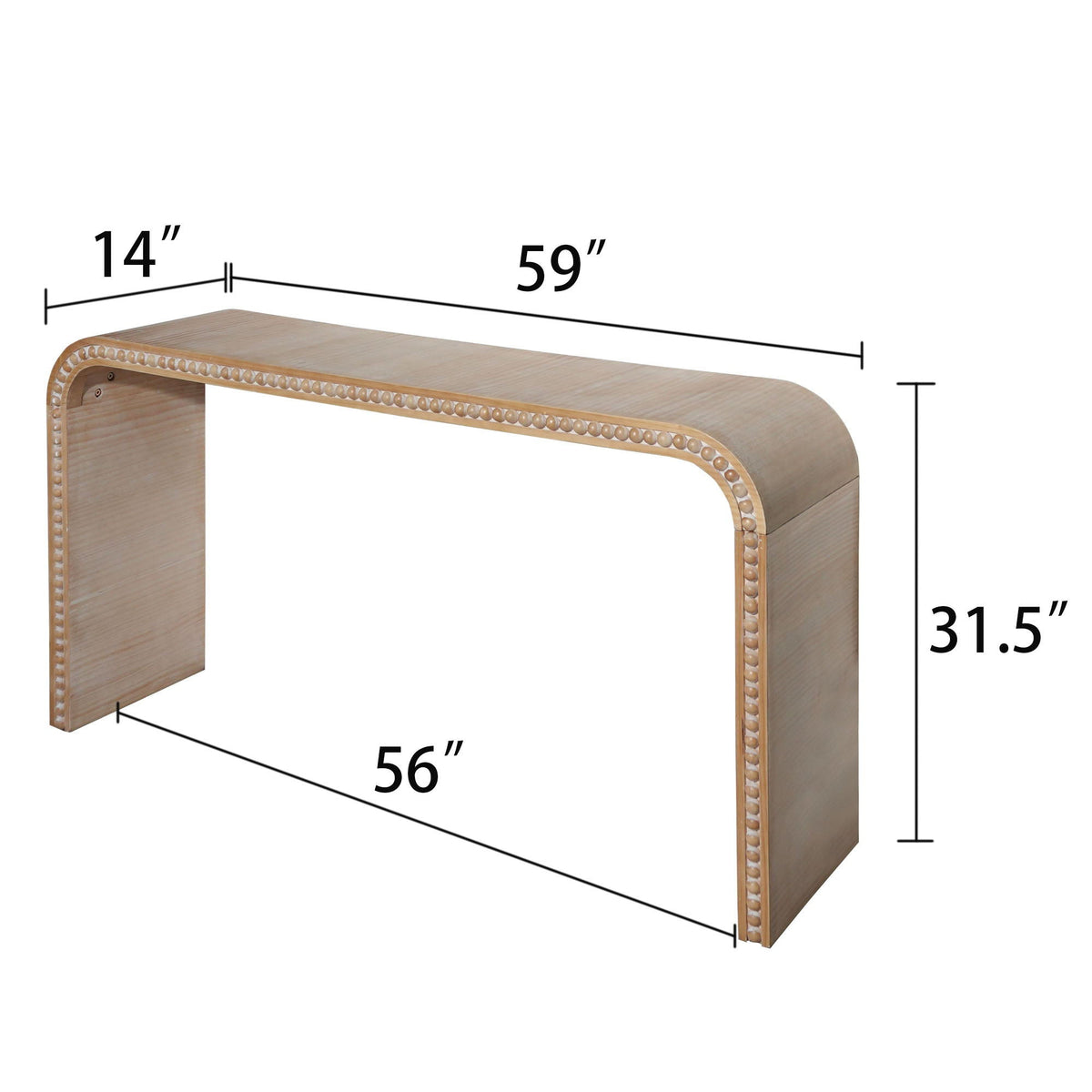 Waterfall Console Table with curved design light brown wood by HouseOfZazla beaded edge on Tampa Home & Garden Store