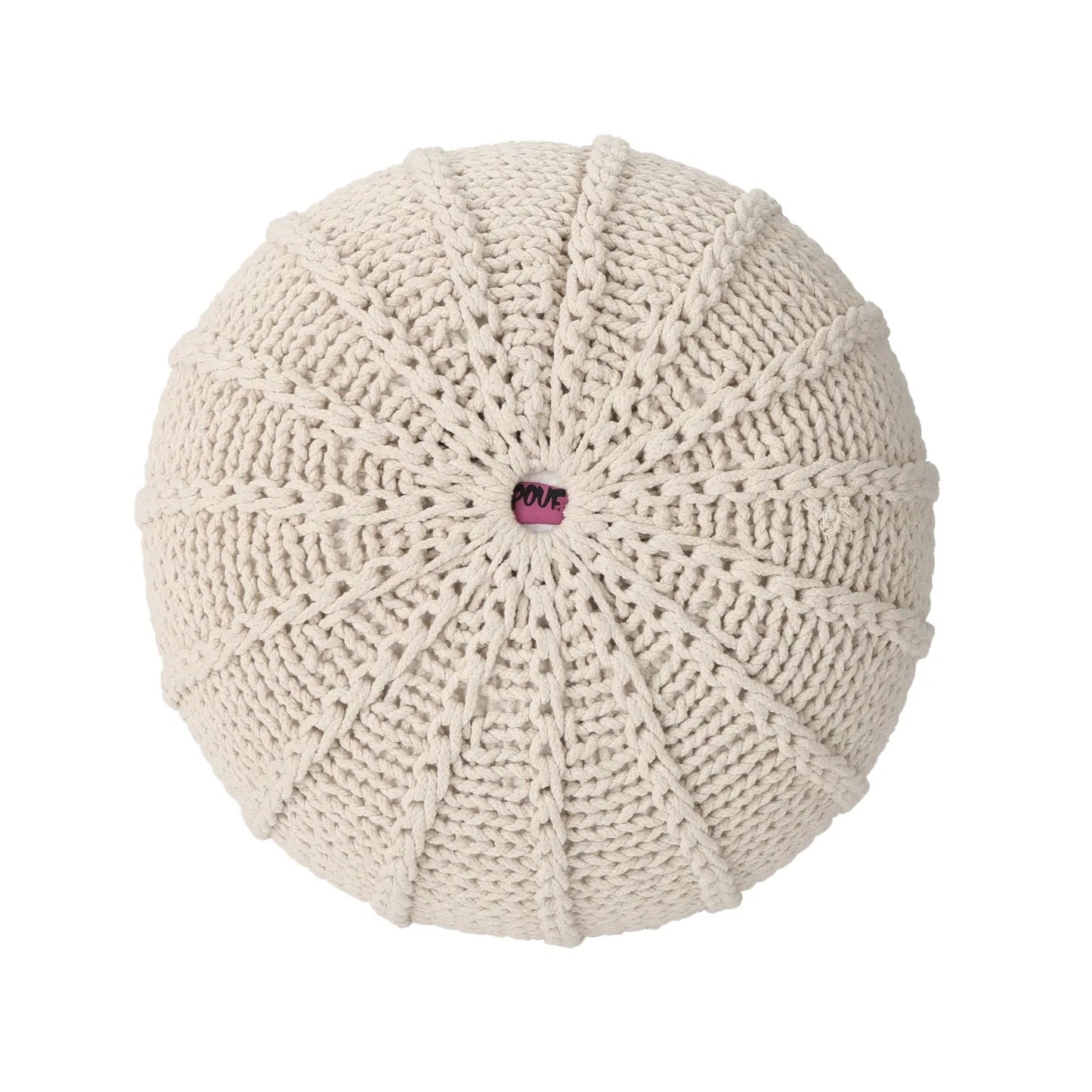 Knitted round pouf ottoman beige accent cushion by Unique Piece Furniture on Tampa Home & Garden Store