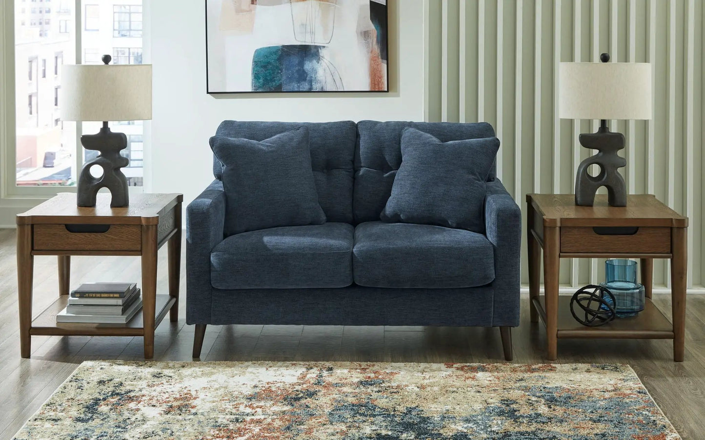 Bixler Loveseat Navy Modern Profile Design