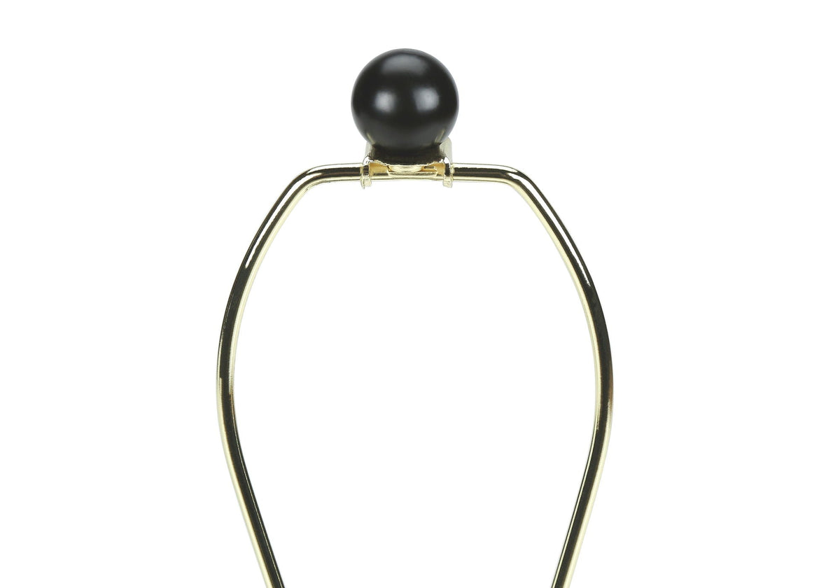 Table lamp with black resin knob finial on a curved gold metal frame on Tampa Home & Garden Store